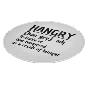 Hungrig gereizt oder schlecht gelaunt wegen Hunger Schneidebrett
