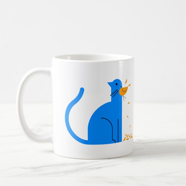 Hungrige die Katzen-u. Feder-Kaffee-Tasse der Kaffeetasse (Links)