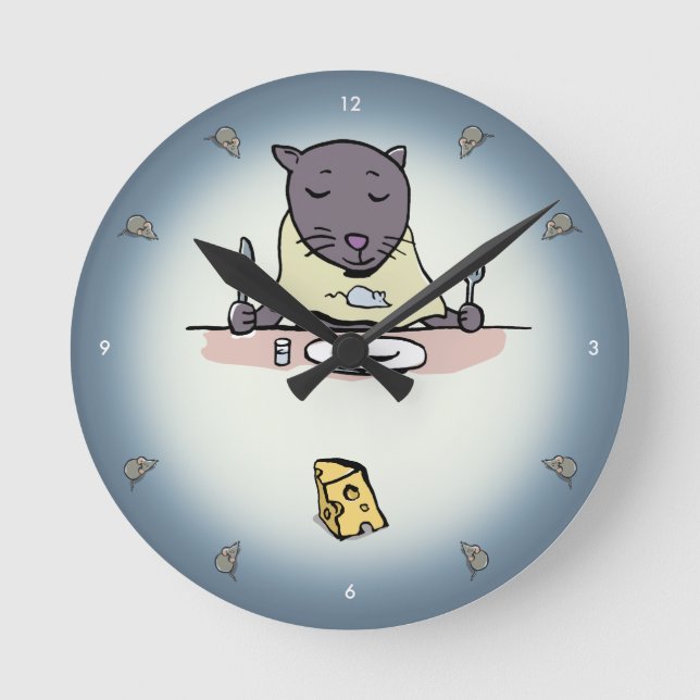 hungrige Katze Runde Wanduhr (Vorderseite)