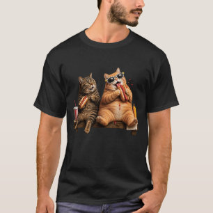 Hungrige Katzen essen Hot Dogs Snackzeit Fette Kat T-Shirt