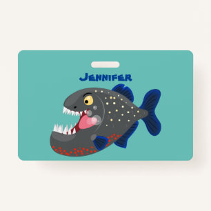 Hungrige lustige Piranha Cartoon Illustration Ausweis