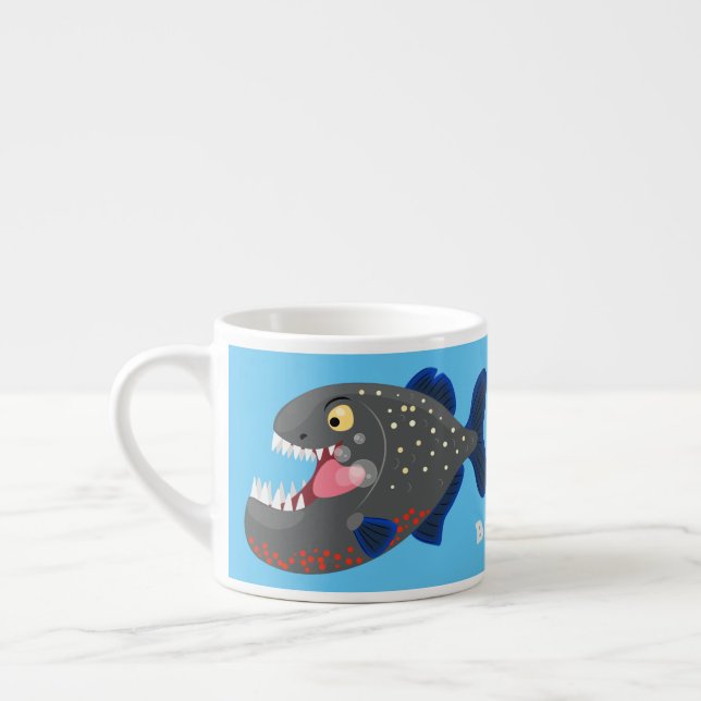 Hungrige lustige Piranha Cartoon Illustration Espressotasse (Links)