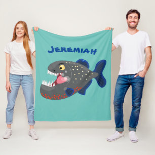 Hungrige lustige Piranha Cartoon Illustration Fleecedecke