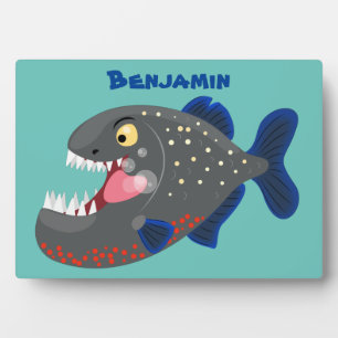 Hungrige lustige Piranha Cartoon Illustration Fotoplatte