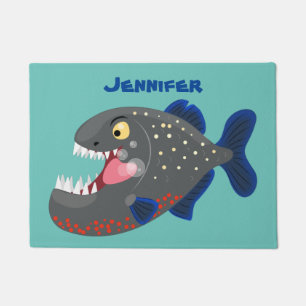 Hungrige lustige Piranha Cartoon Illustration Fußmatte