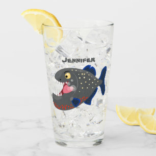 Hungrige lustige Piranha Cartoon Illustration Glas