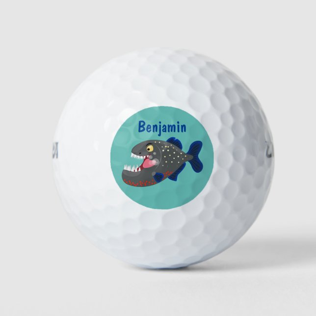 Hungrige lustige Piranha Cartoon Illustration Golfball (Vorderseite)