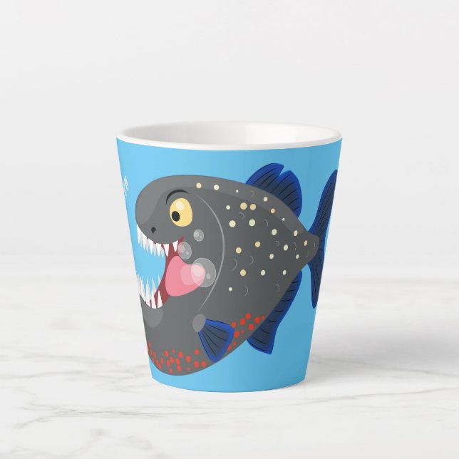 Hungrige lustige Piranha Cartoon Illustration Milchtasse (Vorderseite)