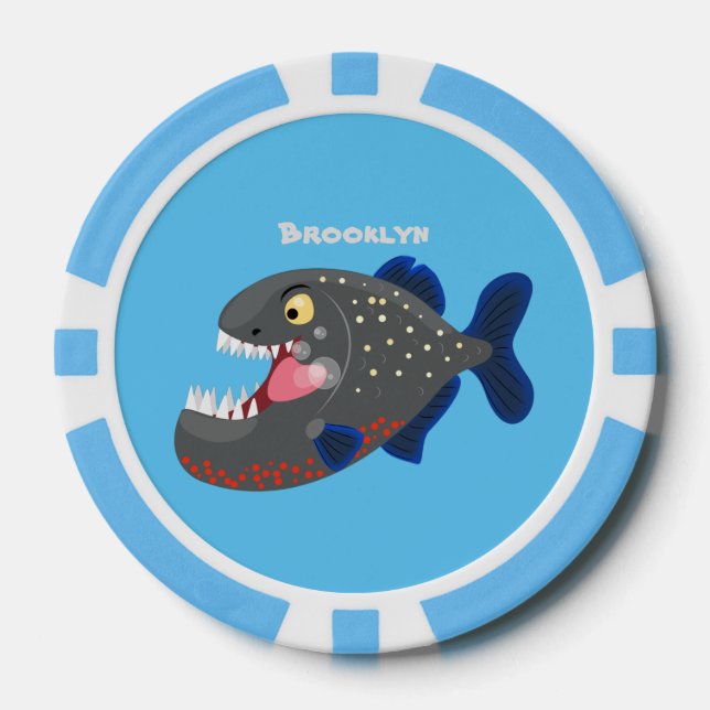 Hungrige lustige Piranha Cartoon Illustration Pokerchips (Vorderseite)