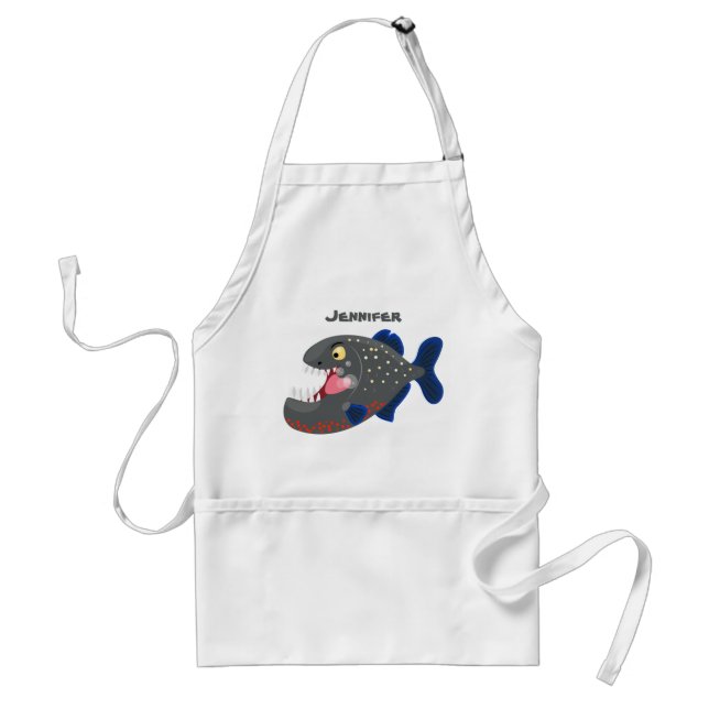 Hungrige lustige Piranha Cartoon Illustration Schürze (Vorne)