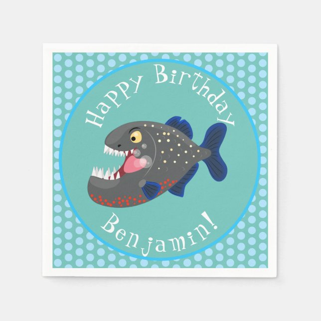 Hungrige lustige Piranha Cartoon Illustration Serviette (Vorderseite)