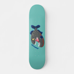 Hungrige lustige Piranha Cartoon Illustration Skateboard