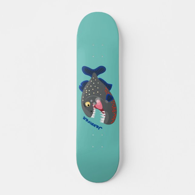 Hungrige lustige Piranha Cartoon Illustration Skateboard (Vorne)
