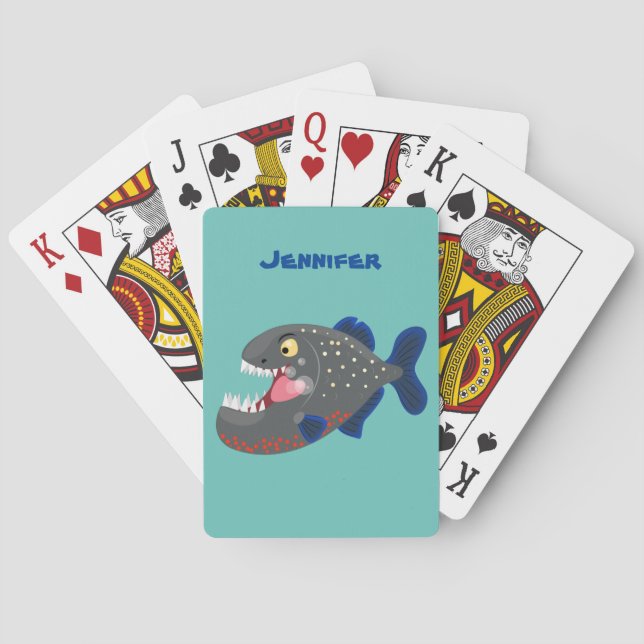 Hungrige lustige Piranha Cartoon Illustration Spielkarten (Rückseite)