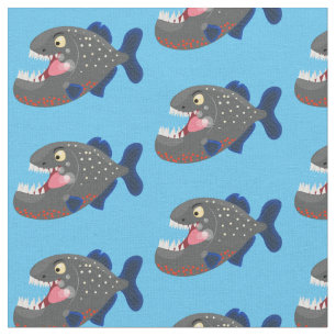 Hungrige lustige Piranha Cartoon Illustration Stoff