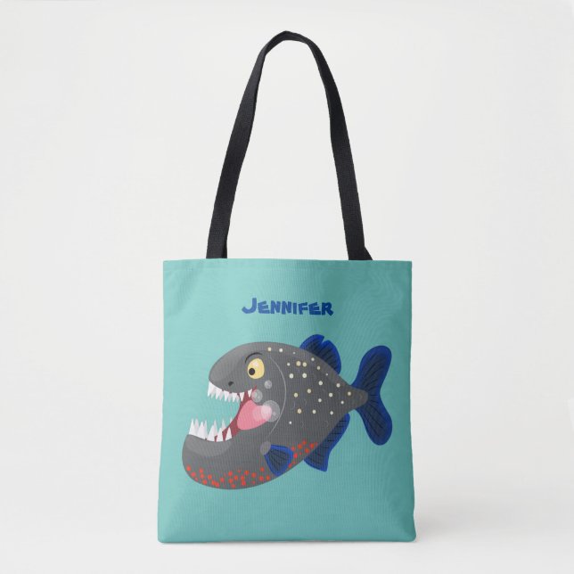 Hungrige lustige Piranha Cartoon Illustration Tasche (Vorderseite)