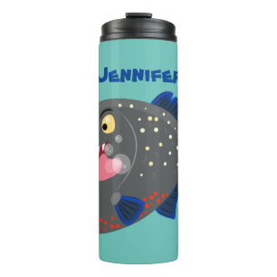 Hungrige lustige Piranha Cartoon Illustration Thermosbecher