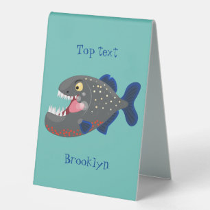 Hungrige lustige Piranha Cartoon Illustration Tischaufsteller