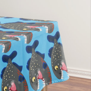Hungrige lustige Piranha Cartoon Illustration Tischdecke