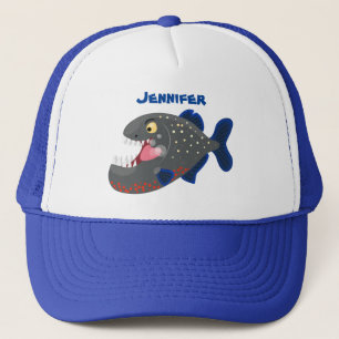 Hungrige lustige Piranha Cartoon Illustration Truckerkappe