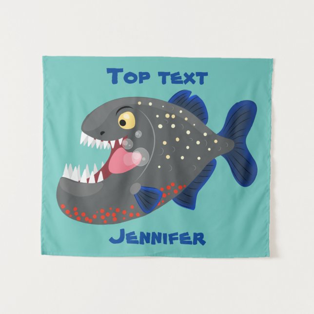 Hungrige lustige Piranha Cartoon Illustration Wandteppich (Vorderseite (Horizontal))