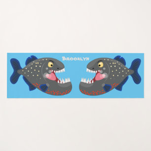 Hungrige lustige Piranha Cartoon Illustration Yogamatte