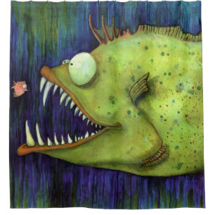 "Hungriger Ned" FischeWatercolor durch Mike Quinn Duschvorhang