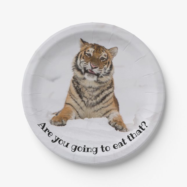 Hungriger Tiger sind Sie gehend, das zu essen? Pappteller (Vorderseite)