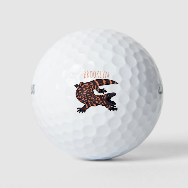 Hungriges Goldmonster-Eidechsen-Cartoon Golfball (Vorderseite)