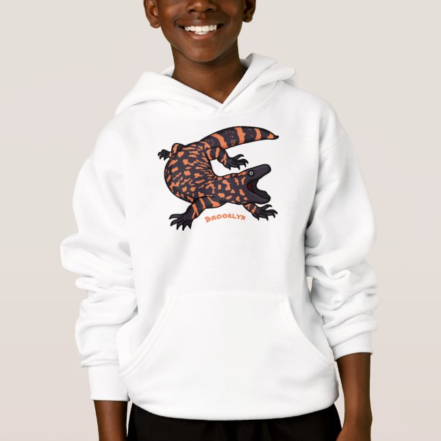 Hungriges Goldmonster-Eidechsen-Cartoon Hoodie (Vorderseite)