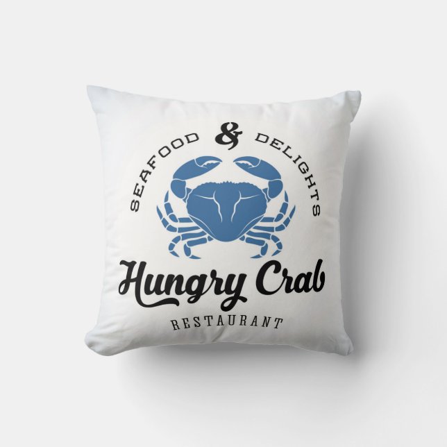 Hungriges Krabben-Restaurant-Plakat Kissen (Vorderseite)