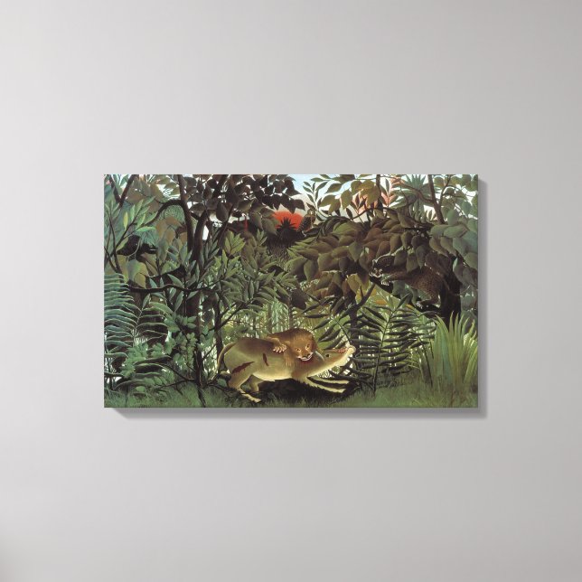 Hungrio Lion von Henri Rousseau, Vintages Wildtier Leinwanddruck (Vorderseite)