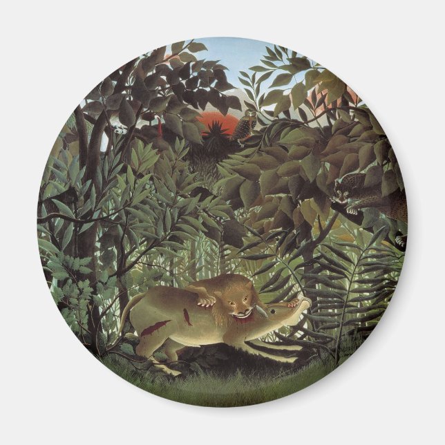 Hungrio Lion von Henri Rousseau, Vintages Wildtier Magnet (Vorne)
