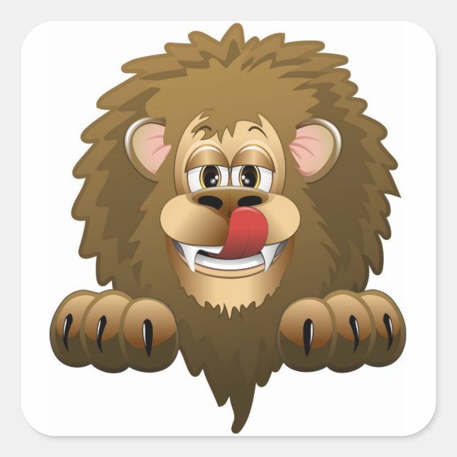 Hungry Lion Cartoon Quadratischer Aufkleber (Vorderseite)