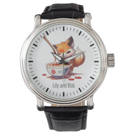 Hungry Little Fox Gewartet für japanisches Ramen Armbanduhr