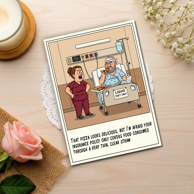 Hungry Patient Defies Liquid Diet Get Well Postkarte (Von Creator hochgeladen)