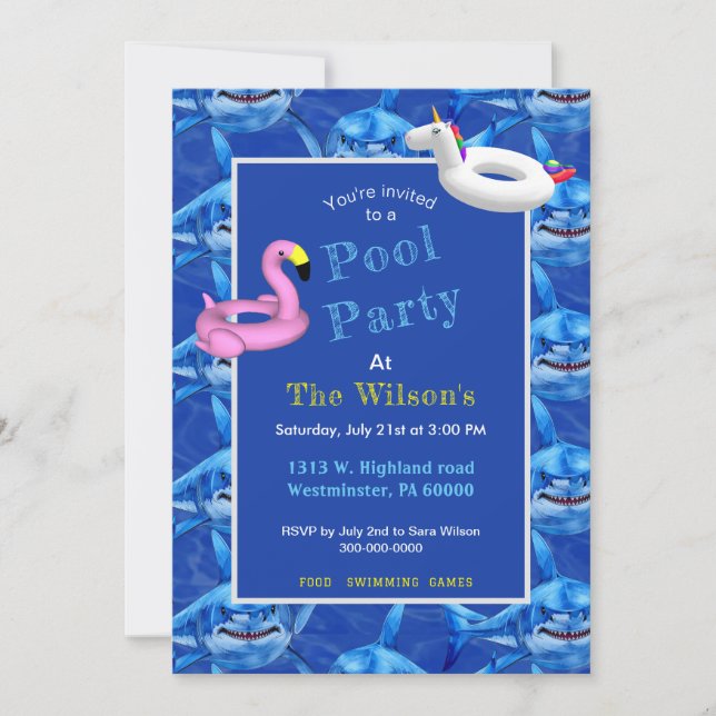 Hungry Shark Pool Party  Einladung (Vorderseite)