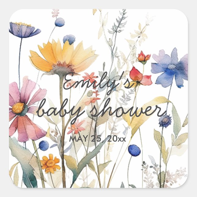 Hunny Wildblume Baby Showaufkleber Quadratischer Aufkleber (Vorderseite)