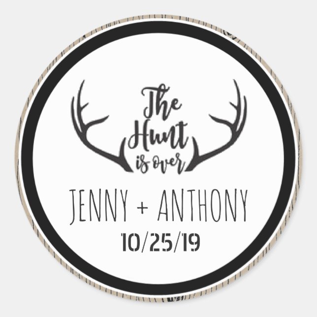 "Hunt is Over" Rustikales Barnwood-Save the Date S Runder Aufkleber (Vorderseite)