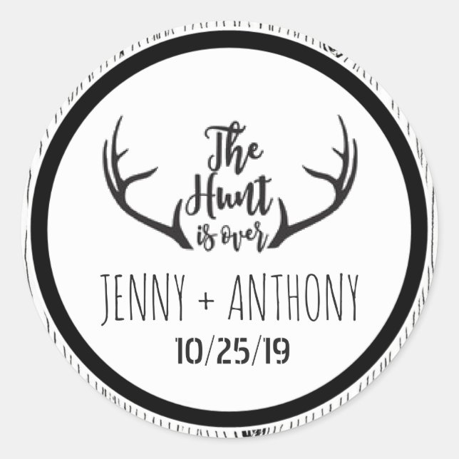 "Hunt is Over" Rustikales Barnwood-Save the Date S Runder Aufkleber (Vorderseite)