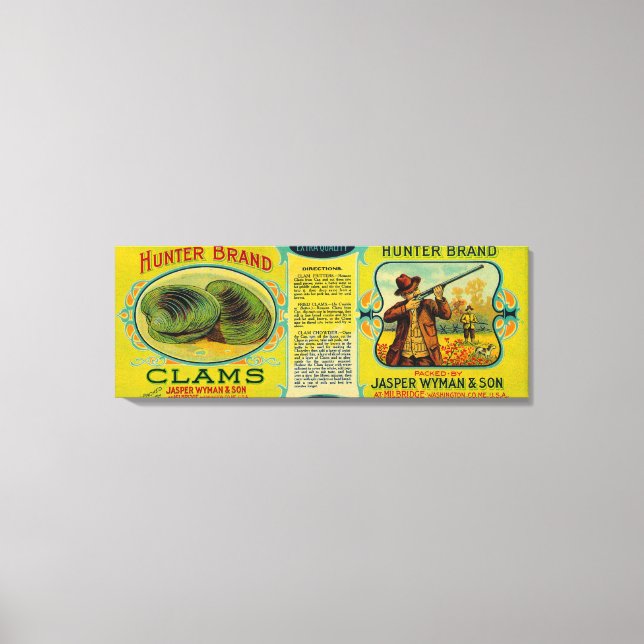 Hunter Clams LabelMilbridge, ME Leinwanddruck (Vorderseite)
