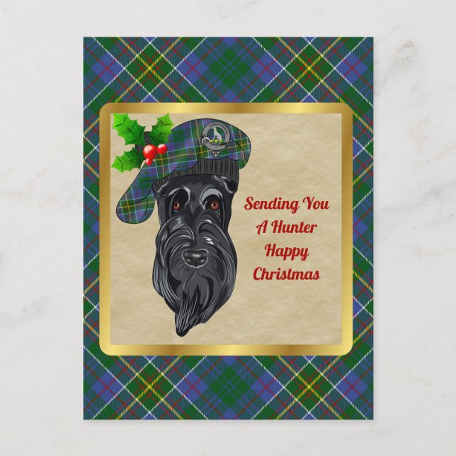 Hunter Clan Abzeichen & Tartan Weihnachts Postkart Postkarte (Vorderseite)