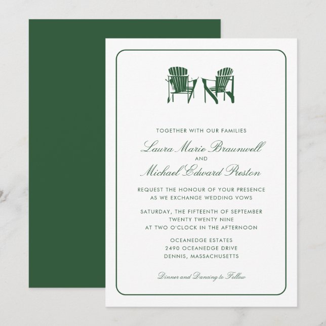 Hunter Green Adirondack Stairs Wedding Einladung (Vorne/Hinten)