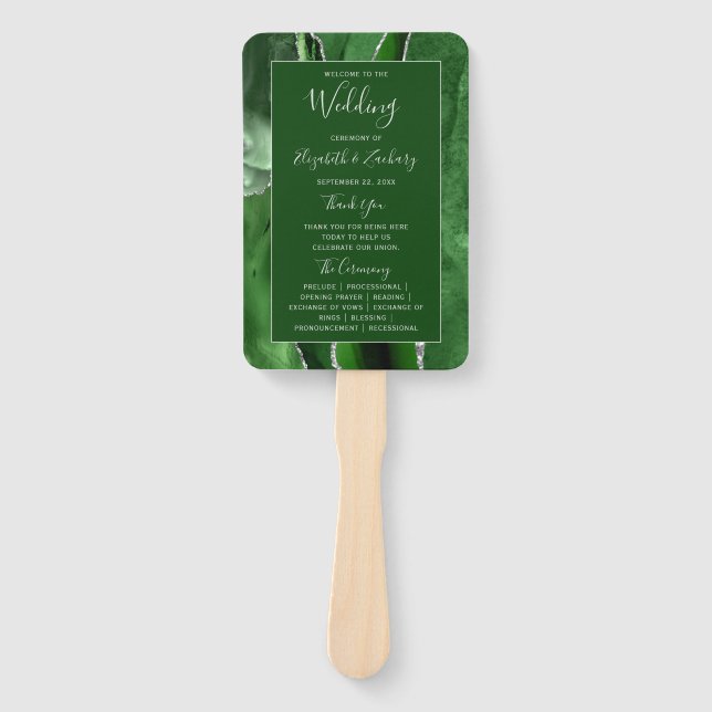 Hunter Green Agate Silver Glitzer Hochzeitsprogram Fächer (Vorderseite)
