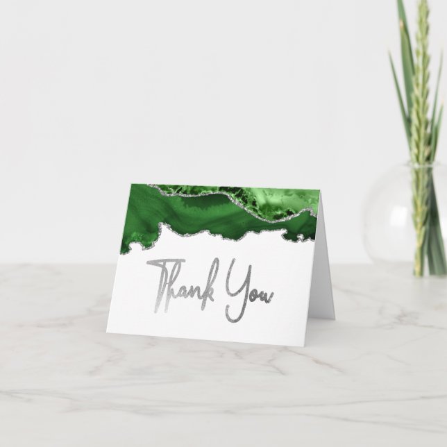 Hunter Green Agate Silver Script Danke Karte (Vorderseite)