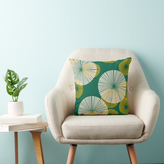Hunter Green Aquamarin Mustard Yellow Gold Abstrak Kissen (Stuhl )