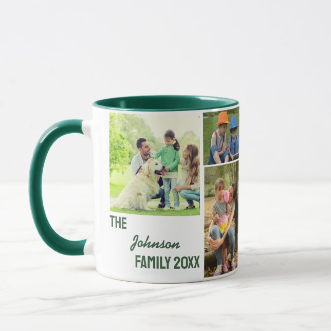 Hunter Green Calligraphy Family Foto Collage Tasse (Links)