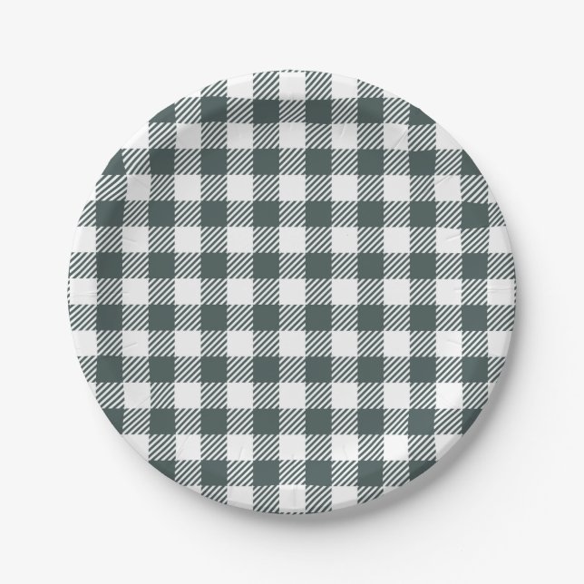 Hunter Green Gingham Pattern Pappteller (Vorderseite)