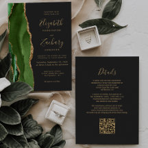 Hunter Green Gold Agate Dark QR Code Hochzeit