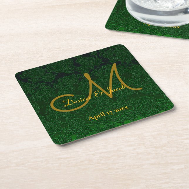 Hunter Green Gold Hochzeitsempfangsmonogramm Rechteckiger Pappuntersetzer (angewinkelt)